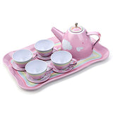 24 Piece Unicorn Pretend Tin Teapot Set with a Carrying Case & Desserts for Tea Party and Kids Kitchen Pretend Play