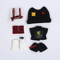 OB11 Doll Clothes Hat+T-Shirt+Sleeves+Leather Straps+Shorts+Socks Six Piece Set Molly, GSC, DDF, YMY, UFDOLL, 1/12BJD Doll Accessories (Black)