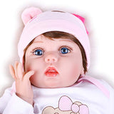 Pompon 22 Inch Reborn Baby Dolls Vinyl Silicone Realistic Baby Dolls Smile Cute Reborn Baby Dolls with Magnetic Pacifier Babies Doll Lifelike Baby Girl for Children Gift