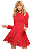 Romwe Women's Scalloped Hem Stretchy Knit Flared Skater A-Line Dress Red XL