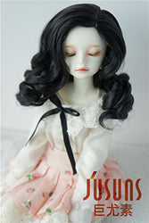 JD343 7-8inch 18-20CM Synthetic Mohair Hand Push Retro Lady Doll Wigs 1/4 MSD Porcelain BJD Doll Hair (Black)