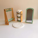 Wooden wardrobe for 6 inch doll - scale 1:12 doll clothes rack, mirror for miniature doll house