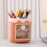 Zyners Pen Pencil Holder with Drawer for kids, Cosmetic Makeup Brushes Hodler for Dressing Table, Pig Nose Pen Cup for Kids, Office, Desk, School(Orange)