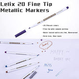 20 Colors Metallic Marker Pens, Lelix Fine Tip Paint Pens for DIY Photo Album, Black Paper, Card Making, Rock Art Painting, Scrapbooking, Glass, Metal, Wood