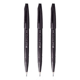 Pentel Fude Touch Brush Sign Pen (SES15C-A), Black Ink, Felt Pen Like Brush Stroke, Value Set of 3