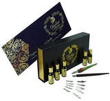 Daveliou Calligraphy Pen Set - 19 Piece Kit & Case - Wood and Free Glass Dipping Pens - 12 Nibs & 5 Ink - for Kids Adults Beginners or Professional