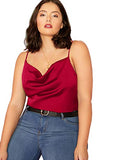 Romwe Women's Plus Size Draped Neck Casual Spaghetti Strap Satin Cami Tank Top Red 2X Plus