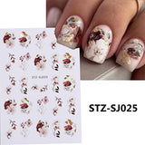 JMEOWIO 12 Sheets Spring Flower Nail Art Stickers Decals Self-Adhesive Pegatinas Uñas Leaves Pink Nail Supplies Nail Art Design Decoration Accessories