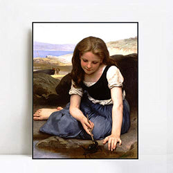 INVIN ART Framed Canvas Giclee Print The Crab by William Adolphe Bouguereau Wall Art Living Room Home Office Decorations(Black Slim Frame,28"x40")