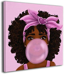 African American Afro Black Girl Magic Wall Decor, Purple Bubble Gum Canvas Wall Art (20x20incher)