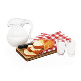Odoria 1:12 Miniature Bread Cutting Board Milk Pitcher Jug with Glasses Dollhouse Kitchen Food Accessories