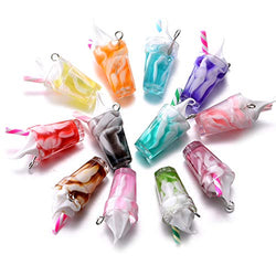 24pcs Resin Ice Cream Cup Charms Pendants Necklace Earring for DIY Crafts Hanging Keychain Bag Decoration 12mmx26mm (A601)