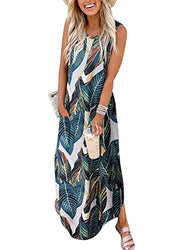 Women's Summer Maxi Dress Casual Loose Beach Long Tank Dress Split with Pockets A19shuye-M