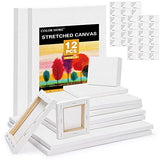 Stretched Canvas,Multipack of 12,4x4,5x7,8x10,9x12,11x14,12 x16 Inches-2 of Each,Primed White Blank Canvas Boards,Art Supplies for Acrylic Pouring and Oil Painting,for Artists and Beginner,100% Cotton
