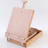 DEAYOU Wood Tabletop Easel Storage Box, Beechwood Portable Sketchbox for Painting, Wooden Desktop Adjustable Drawing Easel Case for Art Supplies, Painters, Student, Artist, Beginner