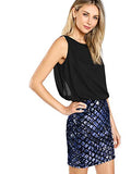 Romwe Women's Sexy Layered Look Fashion Club Wear Party Sparkle Sequin Tank Dress Blue Small