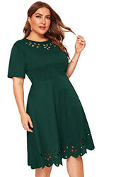 Romwe Women's Plus Size Cut Out A Line Swing Stretchy Midi Dresses Green 4XL