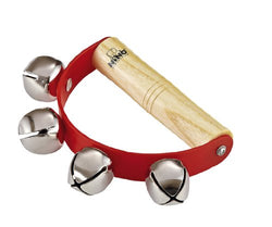 Nino Percussion Kids' Sleigh Bells for Christmas Caroling, School Band Performances, and Classroom Percussion Music Settings - Four Steel Jingles with Wooden Grip, 2-YEAR WARRANTY, Handheld (NINO962)