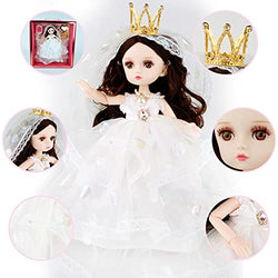 Little bado BJD Doll 10 inch 13 Ball Jointed Doll DIY Toys Bride Doll in White and Pink Dress Wedding Doll Princess Gown Clothes with Veil for Girl Dolls