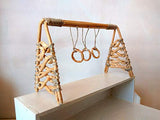 Miniature Baby Play Gym, Dollhouse Nursery Rattan Wicker Center with Hangings