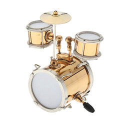 menolana 1/12 Doll Musical Instrument Figurine Collectible, Golden Metal Drum Set with Storage Box for Dollhouse Life Scenes Decor