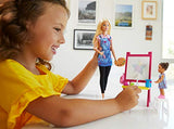 Barbie Art Teacher Playset with Blonde Doll, Toddler Doll, Easel with Color-Change Feature, Palette, Brush, Containers, Step Stool for Ages 3 and Up