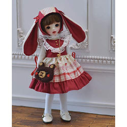HMANE BJD Dolls Clothes 1/6, Rabbit Dress Princess Skirt Outfit Clothes Set for 1/6 BJD Dolls (No Doll) - Red