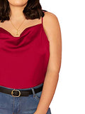 Romwe Women's Plus Size Draped Neck Casual Spaghetti Strap Satin Cami Tank Top Red 2X Plus