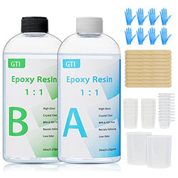 GTI Epoxy Resin 32oz, High Gloss, Resists Yellowing & Bubbles Free Casting Resin,Easy Mix 1:1 Epoxy Resin Kit for Jewelry DIY Making, Art, Crafts, Countertop