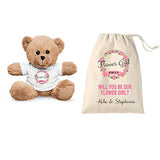 Personalized Flower Girl Teddy Bear and Gift Bag 8 inch Tan Plush Gift for Wedding Party Add Your Custom Name Wedding Thank You Message Proposal (Small 8" Bear and Bag)