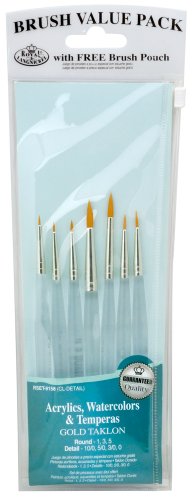Royal & Langnickel Royal Zip N' Close Gold Taklon Clear Acrylic Handle Detail 7-Piece Brush Set