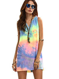 Romwe Women's Sleeveless V Neck Tie Dye Tunic Tops Casual Swing Tee Shirt Dress Multicolored XS