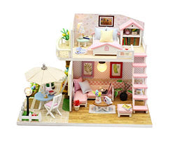 Flever Dollhouse Miniature DIY Music House Kit Creative Room with Furniture for Romantic Valentine's Gift (Pink Lure)
