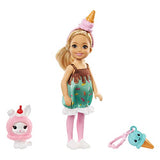 Barbie Club Chelsea Dress-Up Doll, 6-inch Blonde in Ice Cream Costume with Pet Bunny and Accessories, Gift for 3 to 7 Year Olds
