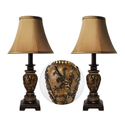 Set of 2 - 19"H Carved Traditional Accent Table Lamp Bedside Lamps Set (Dark Goldenrod)