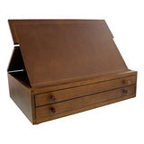 US Art Supply Walnut 2-Drawer Adjustable Wooden Storage Box with Fold Up Solid Drawing Easel