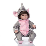 Nicery Reborn Baby Doll Soft Simulation Silicone Vinyl 18inch 45cm Magnetic Mouth Lifelike Boy Girl Toy Gray Elephant Eyes Open