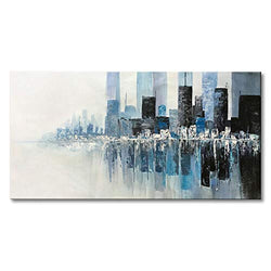Seekland Art Hand Painted Huge Modern Textured Wall Art on Canvas Abstract Oil Painting Contemporary Cityscape Decor Picture for Living Room Bedroom Stretched Ready to Hang (Framed 60" W x 30" H)