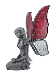 Things2die4 Pewter Collectible Figurines Pewter Kneeling Fairy With Red And Clear Wings 9.5 X 6.5 X
