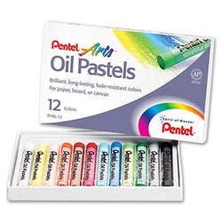 Pentel PHN12 Oil Pastel Set With Carrying Case,12-Color Set, Assorted, 12/Set