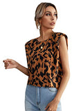 Romwe Women's Casual Allover Print Sleeveless Shoulder Padded Tank Tops Shirts Vest Rust Orange S