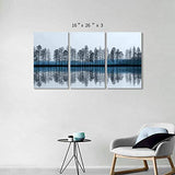 Abstract Landscape Canvas Artworks Picture: Reflection of Trees & Lake Wall Art Print Painting on Wrapped Canvas for Living Room (26'' x 16'' x 3 Panels)