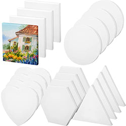 Stretched Canvas for Painting Cotton Blank Canvas White Artist Square Circle Hexagon Gallery Wrapped Framed Canvas Boards Panels for Oil Acrylic & Pouring Art, 5 Shapes (30 Pieces)