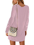 YOINS Women's Blouses Mini Dresses Lace Long Sleeve Tops T-Shirt Dress Round Neck Casual Loose Tunic Dress