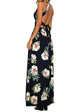 ZESICA Women's Halter Neck Floral Print Backless Split Beach Party Maxi Dress, Dark Blue, Small