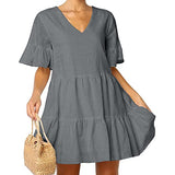 Ulanda-Dresses for Women, Women's Casual Dresses Summer Flowers Bell Sleeve Ruffle Hem Loose Swing Tunic Midi Dress