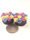 Fairy Garden Accessories. Miniature Flower Beds. Set of 2. Pink, Blue, and Yellow flowers. Dollhouse, Terrarium Décor.