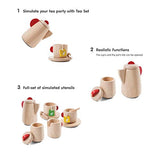 PlanToys Wooden Tea Set (3433) | Sustainably Made from Rubberwood and Non-Toxic Paints and Dyes
