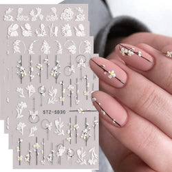 8 Sheets 5D Flower Nail Embossed Sticker Elegant Floral Branch Wedding Manicure Tulip Lace Flower Design Adhesive Slider Engraved Nail Art Decor for Women with Luxury Nail Art Accessories