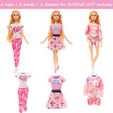 17 Pcs 11.5 Inch Doll Fashion Set Including 2 Set Suits 2 Outfits Tops and Pants 1 Dress with 10 Pair Shoes 2 Sneakers Doll Clothes Accessories